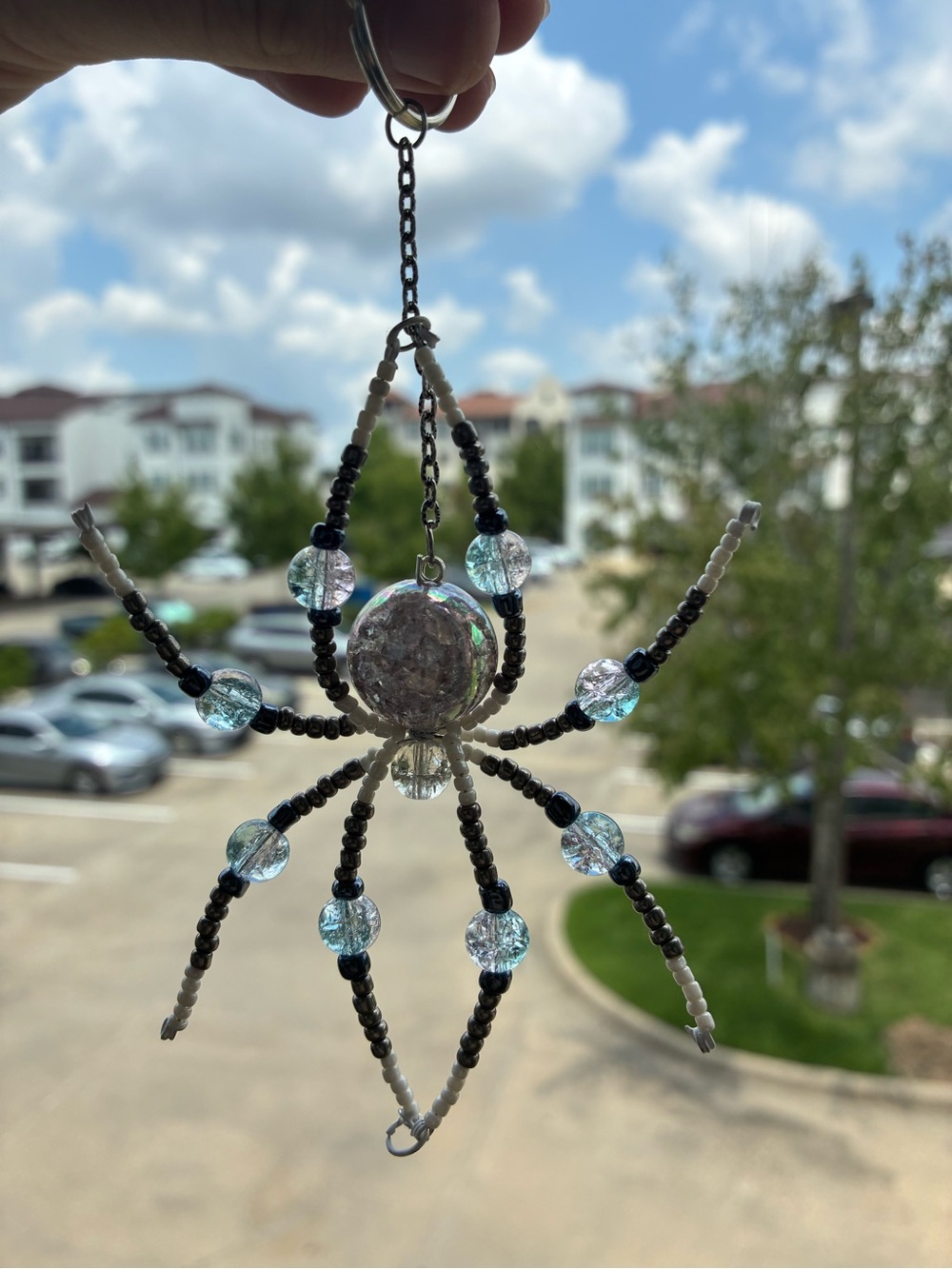 Handmade Blue and Grey Beaded Keychain